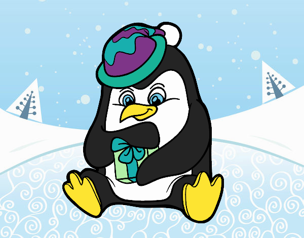 Un pingüino con regalo de Navidad