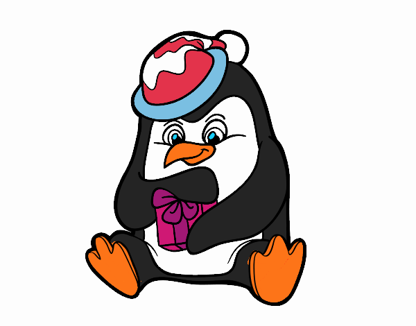 Un pingüino con regalo de Navidad