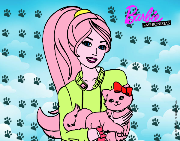 dibujo de barbie con su linda gatita pintado por en dibujos net el día