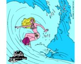 Barbie practicando surf