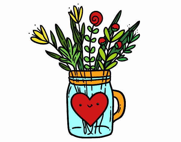 Dibujo Bote con flores silvestres y un corazón pintado por Juice
