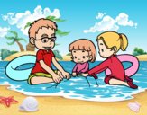 Dibujo Familia en la playa pintado por AgusNet