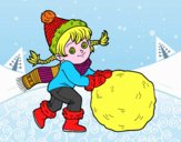 Niña con gran bola de nieve