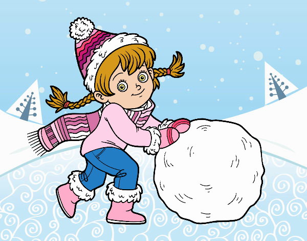 Niña con gran bola de nieve