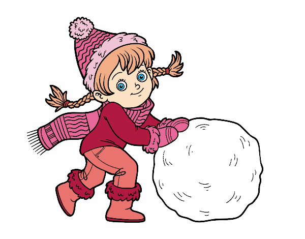 Niña con gran bola de nieve