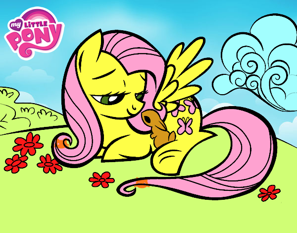 Fluttershy con un conejito