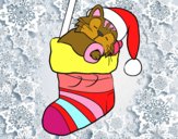 Dibujo Gatito durmiendo en un calcetín de Navidad pintado por sheyla13