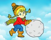 Niña con gran bola de nieve