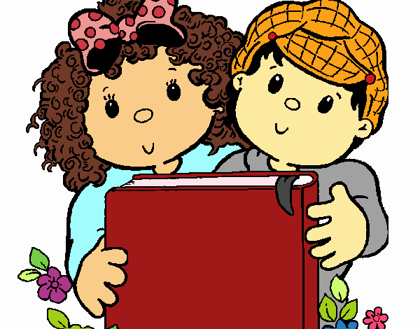 Dibujo de Niños con libros para Colorear - Dibujos.net