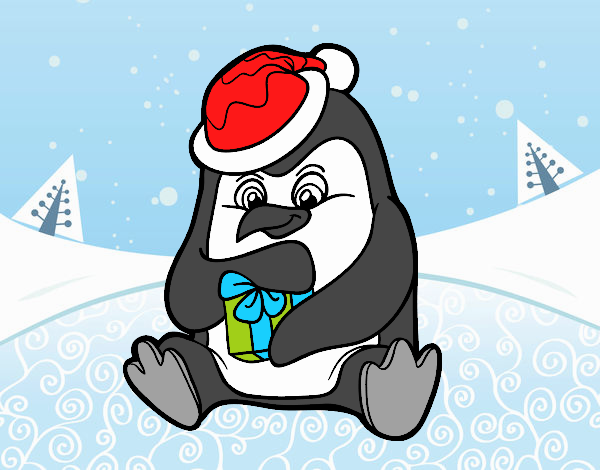 Un pingüino con regalo de Navidad