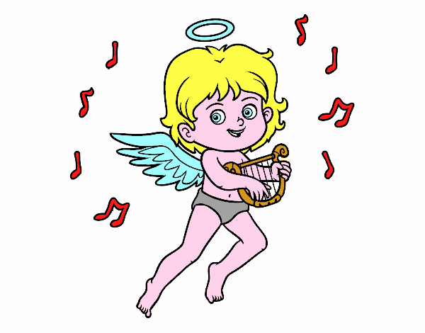 Cupido tocando el arpa