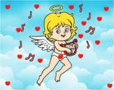 Cupido tocando el arpa