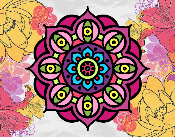 mandala pintada con botes de pintura por una pequeña