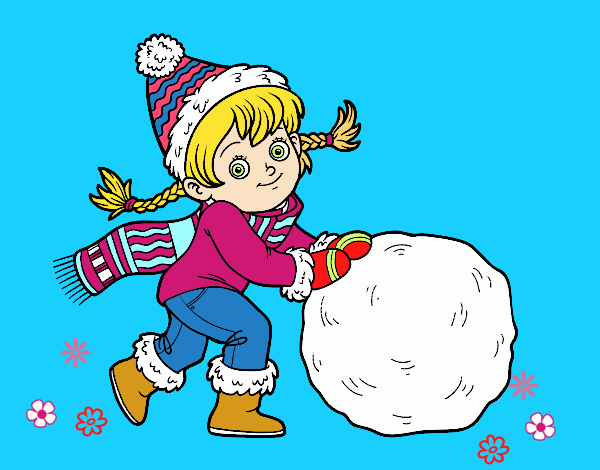 Niña con gran bola de nieve