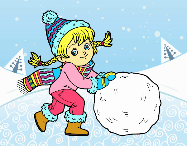 Niña con gran bola de nieve