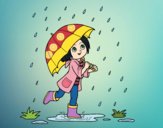 Niña con paraguas bajo la lluvia