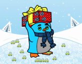 Pingüino con regalo de Navidad