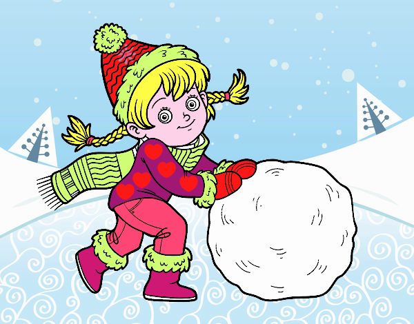 Niña con gran bola de nieve