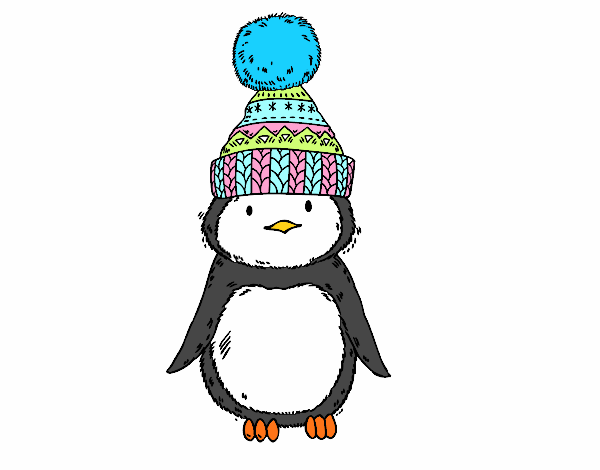 Pingüino con gorro de invierno