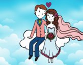 Recién casados en una nube