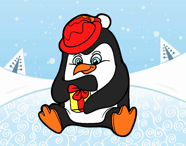 Un pingüino con regalo de Navidad