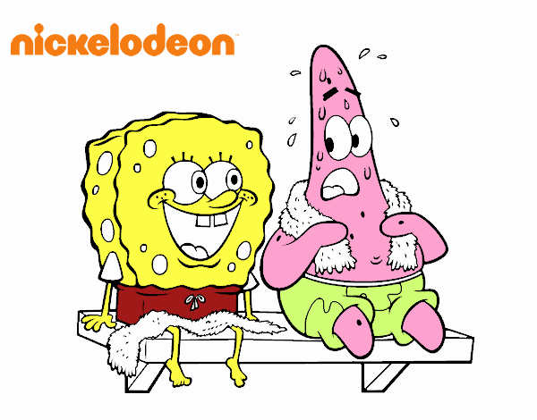 Bob Esponja y Patricio en bañador