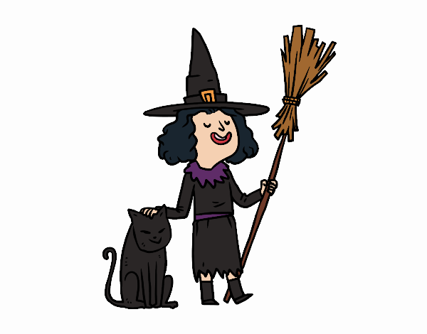 Bruja con gato de Halloween