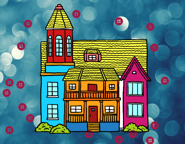 Dibujo Casa de dos pisos con torre pintado por mendz