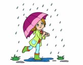 Niña con paraguas bajo la lluvia