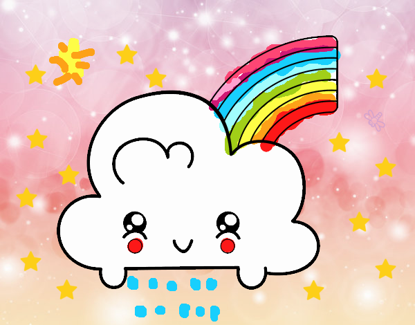 Nube con arco iris kawaii