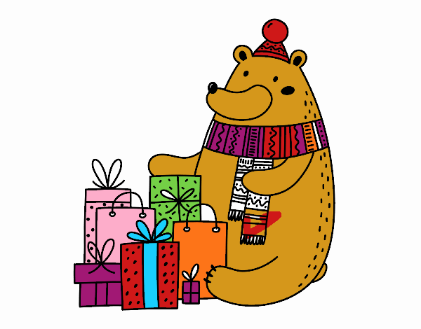 Oso con regalos de Navidad