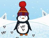 Pingüino con gorro de invierno