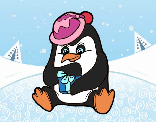 Un pingüino con regalo de Navidad