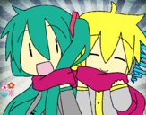 Miku y Len con bufanda