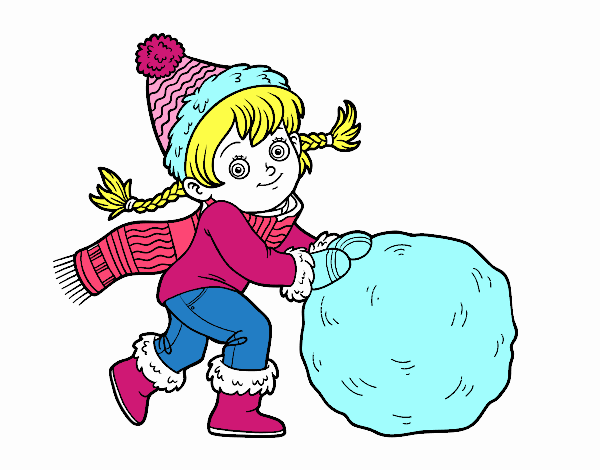 Niña con gran bola de nieve