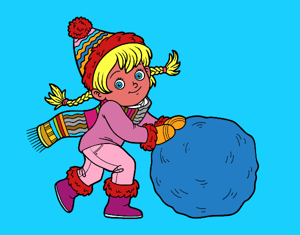 Niña con gran bola de nieve