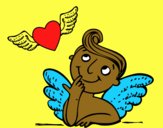 Cupido y corazón con alas