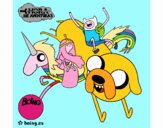 Jake, Finn, la princesa Chicle y Lady Arco Iris