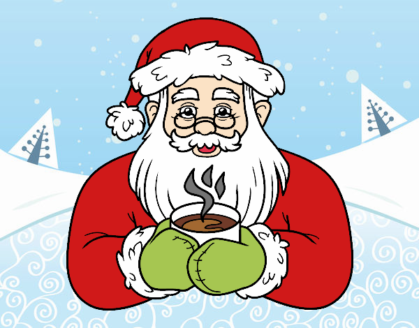 Dibujo Papá Noel con taza de café pintado por Moi777