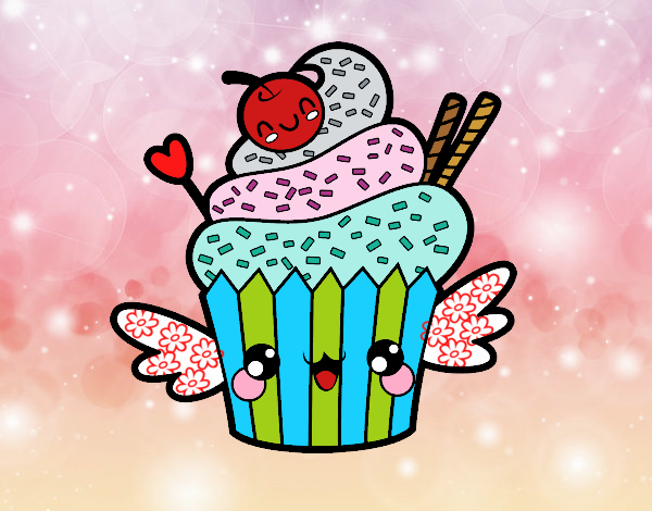 Cupcake kawaii con cereza