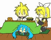 Miku, Rin y Len desayunando