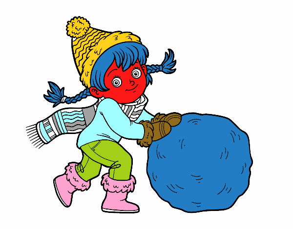 Niña con gran bola de nieve