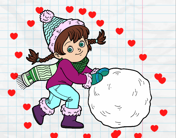 Niña con gran bola de nieve