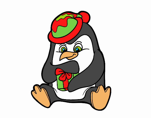 Un pingüino con regalo de Navidad