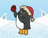 Pingüino con gorro y regalo de Navidad