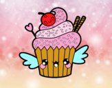 Cupcake kawaii con cereza