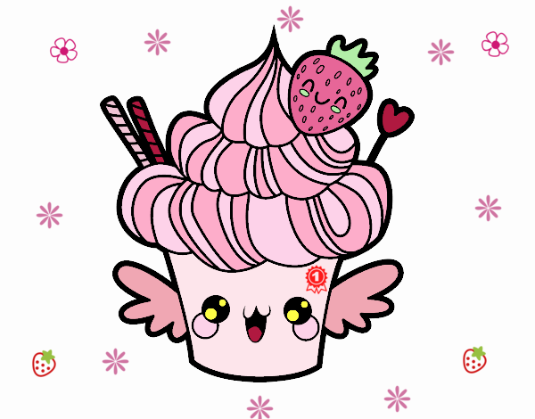 Cupcake kawaii con fresa