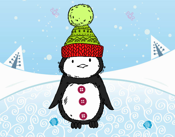 Pingüino con gorro de invierno