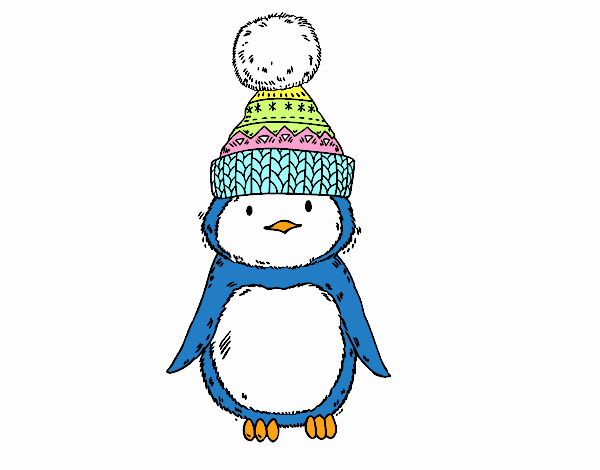 Pingüino con gorro de invierno