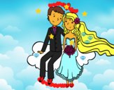 Recién casados en una nube